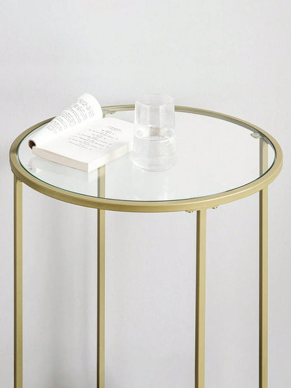 VASAGLE Round Side Table, Glass End Table With Metal Frame, Gold Coffee Table With Modern Style For Living Room, Balcony, Bedroom