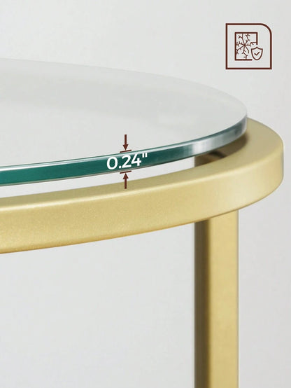 VASAGLE Round Side Table, Glass End Table With Metal Frame, Gold Coffee Table With Modern Style For Living Room, Balcony, Bedroom
