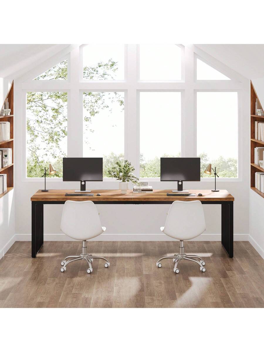 Tribesigns 78.74" Extra Long Computer Desk 2 Person Desk, Double Long Desk With Heavy Duty Metal Frame, Double Workstation Study Desk For Home Office, Brown (Without Chair)