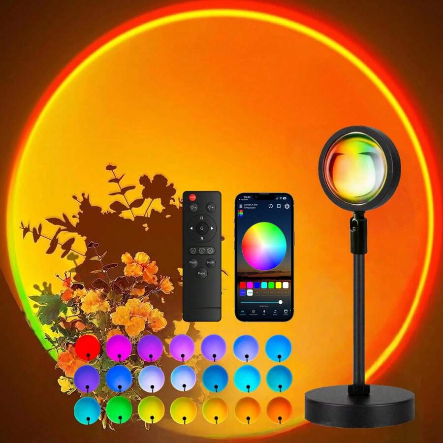 Multicolor Sunset Projector Lamp With Remote & APP Control - 16 Colors & 16 Dynamic Modes, Dimmable LED Night Light For Bedroom, Party, Photography Decor,Romantic Dates & Gifts