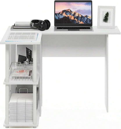 L-Shape Desk With Bookshelf, 41.14 (W) X 28.94 (H) X 34.45 (D) Inches White/White