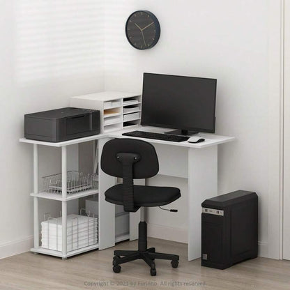 L-Shape Desk With Bookshelf, 41.14 (W) X 28.94 (H) X 34.45 (D) Inches White/White
