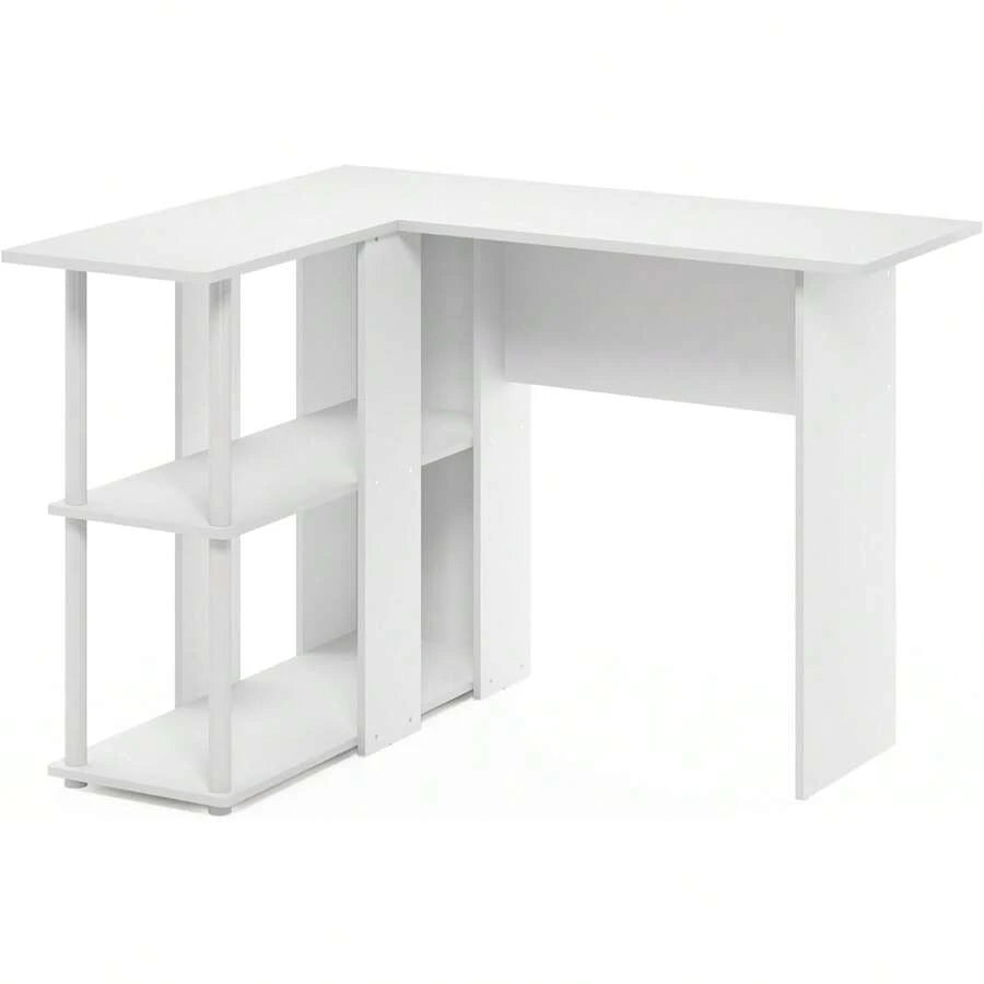L-Shape Desk With Bookshelf, 41.14 (W) X 28.94 (H) X 34.45 (D) Inches White/White
