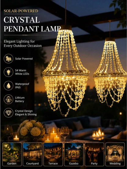 1pc Solar Crystal Beaded Hanging Chandelier, Waterproof Rainproof Outdoor LED Lamp, Warm Soft Glow, Perfect Ornament For Wedding Ceremony, Garden, Yard, Pergola, Backyard Dinner Party, Festival & Romantic Celebration Decor