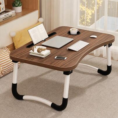 Laptop Bed Table, Foldable Laptop Stand With Cup Holder And Tablet Slot, Laptop Table For Reading And Writing On Bed, Sofa, Or Floor (55-38cm)