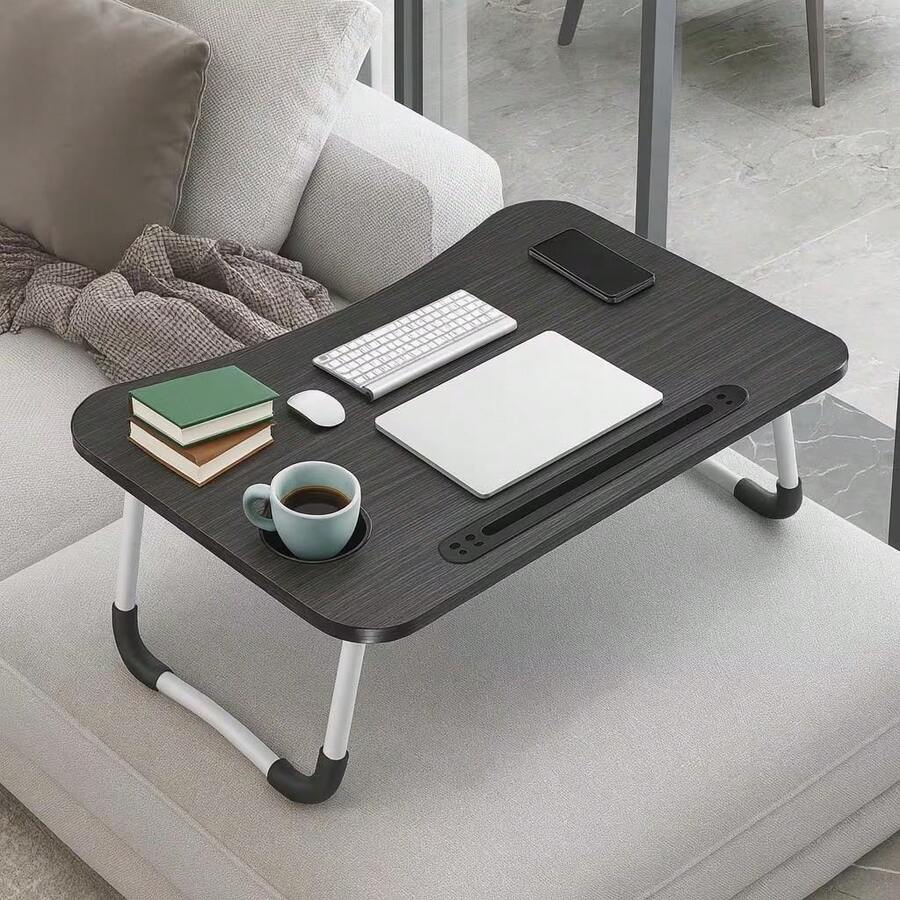 Laptop Bed Table, Foldable Laptop Stand With Cup Holder And Tablet Slot, Laptop Table For Reading And Writing On Bed, Sofa, Or Floor (55-38cm)