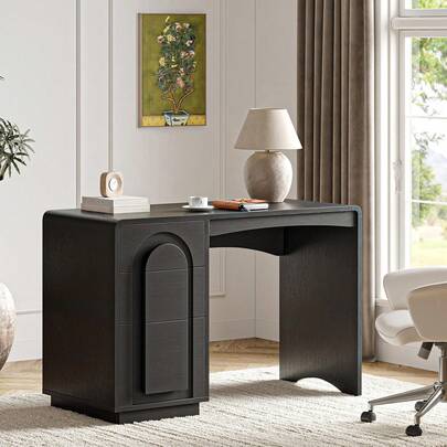Home Office Desk With Storage Drawers, Executive Style Laptop Table For Study Room, Writing Desk For Workstation Modern Executive Furniture Natural Oak