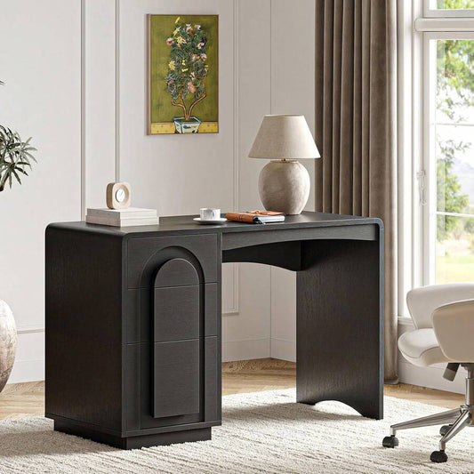 Home Office Desk With Storage Drawers, Executive Style Laptop Table For Study Room, Writing Desk For Workstation Modern Executive Furniture Natural Oak