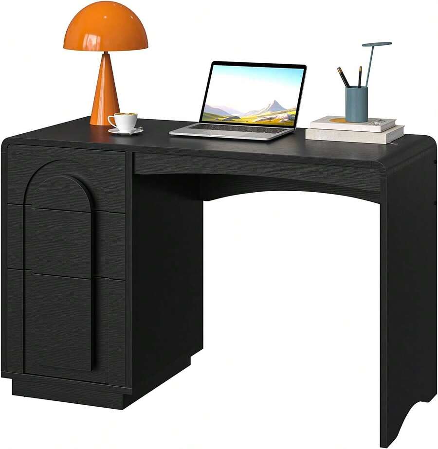 Home Office Desk With Storage Drawers, Executive Style Laptop Table For Study Room, Writing Desk For Workstation Modern Executive Furniture Natural Oak