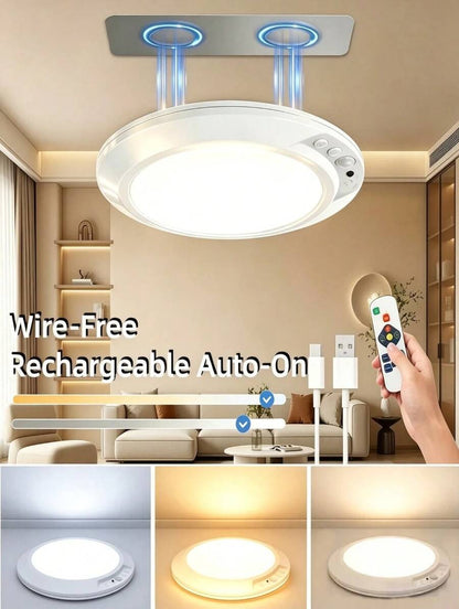 USB Powered LED Motion Ceiling Lamp Glows Softly At Footsteps, Fully Tunable By Remote. Three Light Hues Emit Misty Gentle Radiance, Wrapping Bedrooms, Closets And Hallways In Calm Night Vibes Without Messy Wiring.