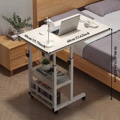 Doublelayer Metal Foldable Desk With Wheels Storage Rack Adjustable Height And Spacious Tabletop Versatile For Studying Working And Relaxing Perfect For Bedrooms Living Rooms & Offices, Bedside Table.